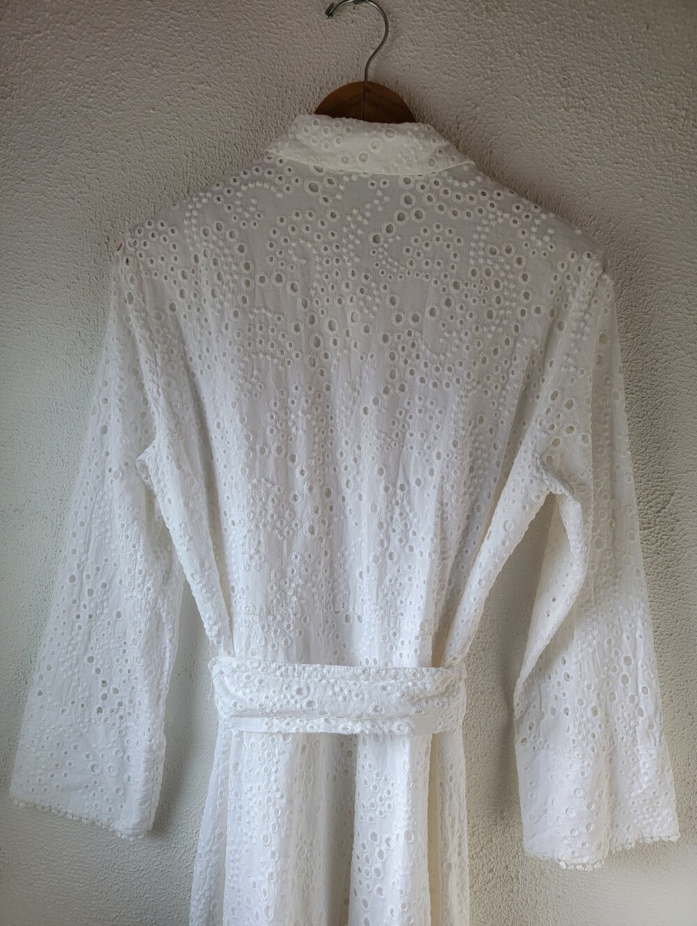 Zara 46"L Midi White Dress Metal Buttons Embroidered Eyelets Belt, Lined, Sz XL - Picture 11 of 16